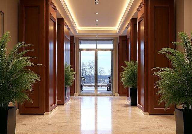 Ingresso elegante dell'hotel Tundra Ospite con elementi di design e piante